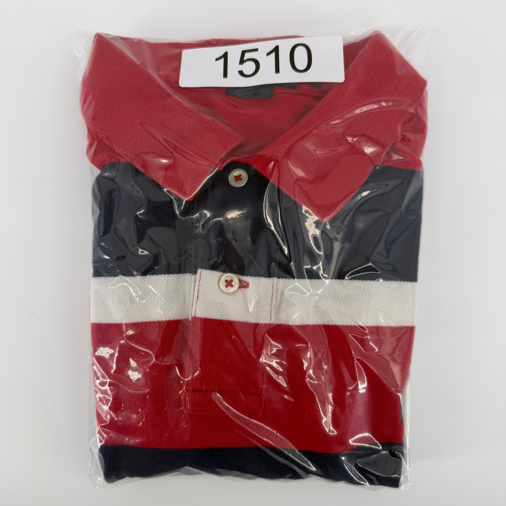 Vintage Polo Ralph Lauren Mens M Striped Short Sleeve Shirt Rugby Red Navy Prep - Picture 11 of 11